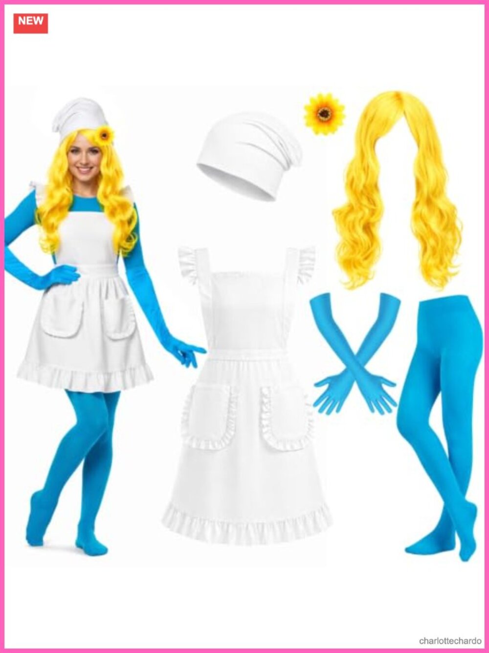 Honic Halloween Women Costume Accessory Set Wig Apron Gloves Tights